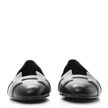 Hermes Box Calfskin Nice Ballerina Flats 36.5 Black Bleu Ardoise Cedre 3 of 14