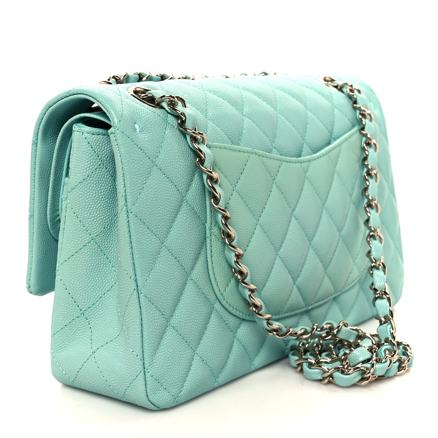 Chanel Caviar Quilted Medium Double Flap Light Blue 3 of 11