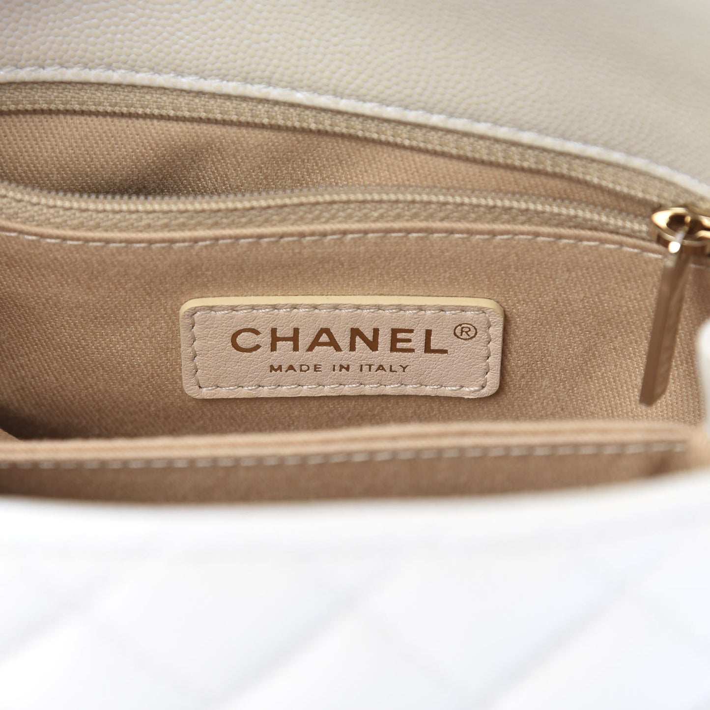 Iridescent Caviar Quilted Mini Coco Handle Flap White