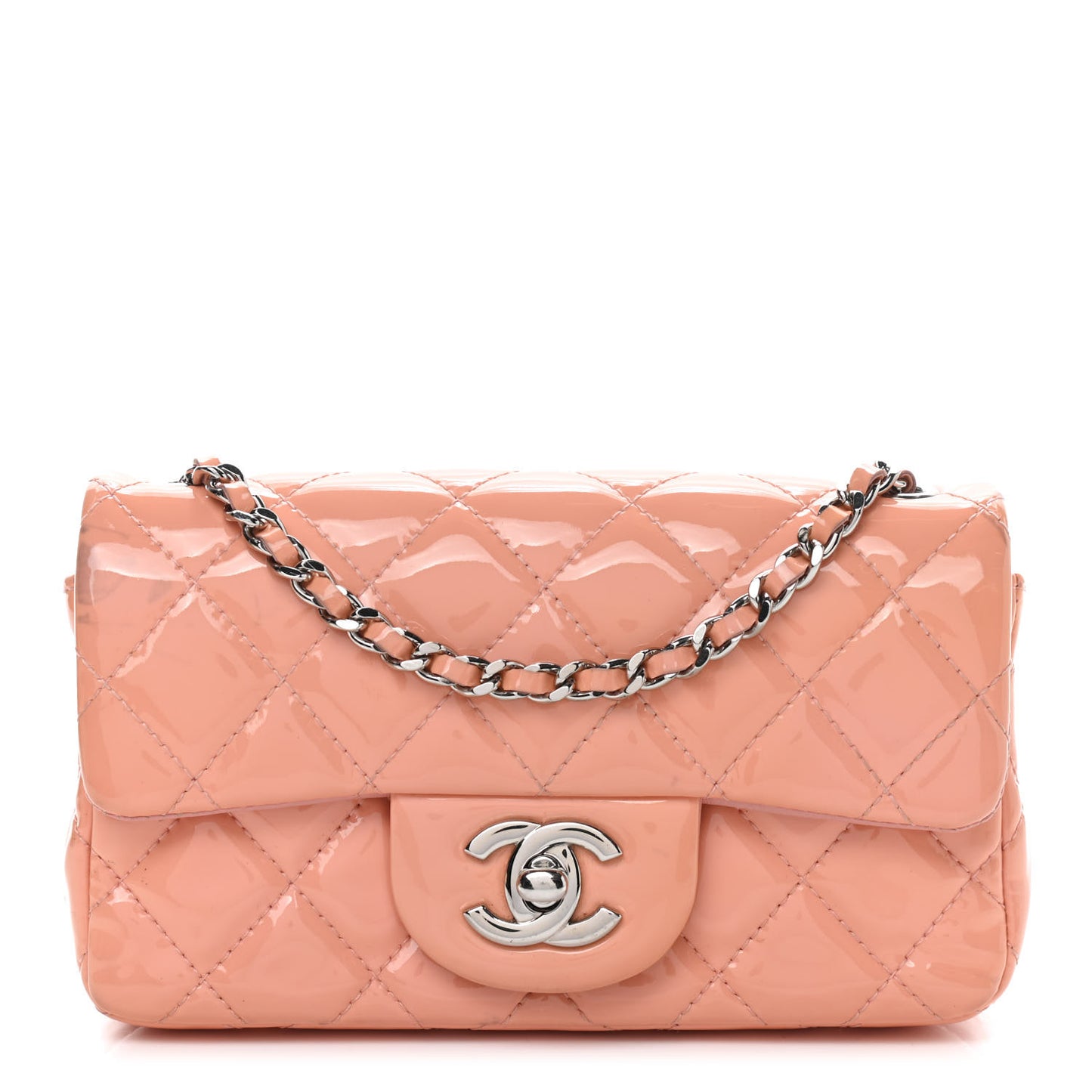 Patent Calfskin Quilted Mini Rectangular Flap Light Pink