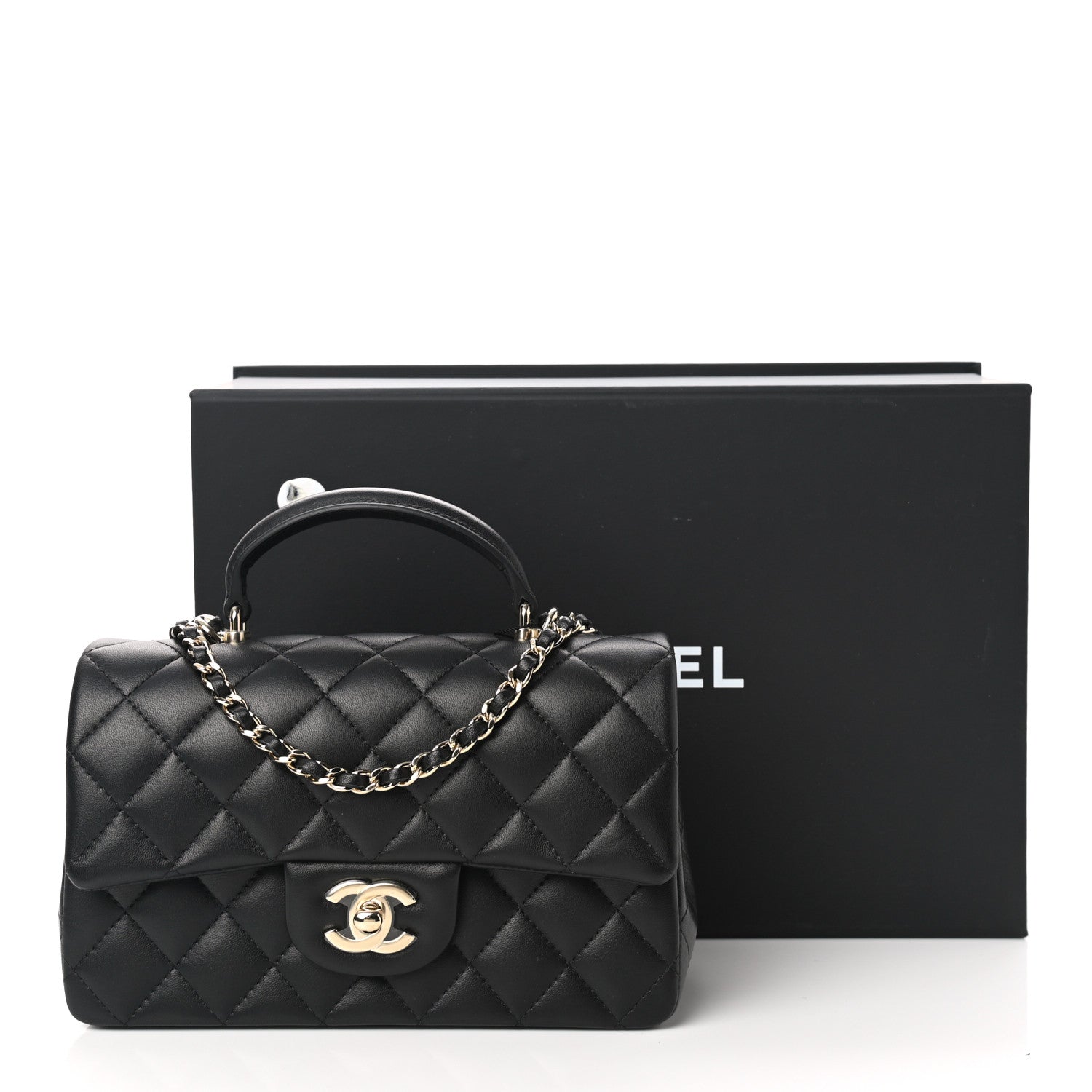Chanel Lambskin Quilted Mini Top Handle Rectangular Flap Black 11 of 11