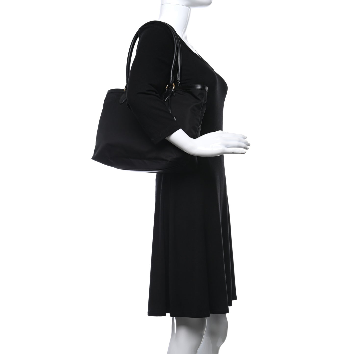 Tessuto Nylon Calfskin Shopping Tote Black