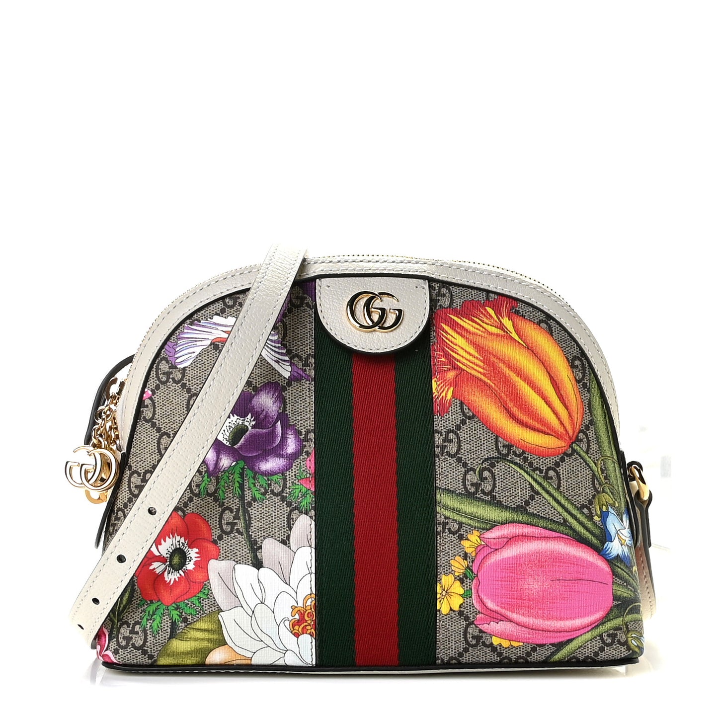 GG Supreme Monogram Flora Web GG Small Ophidia Dome Shoulder Bag White