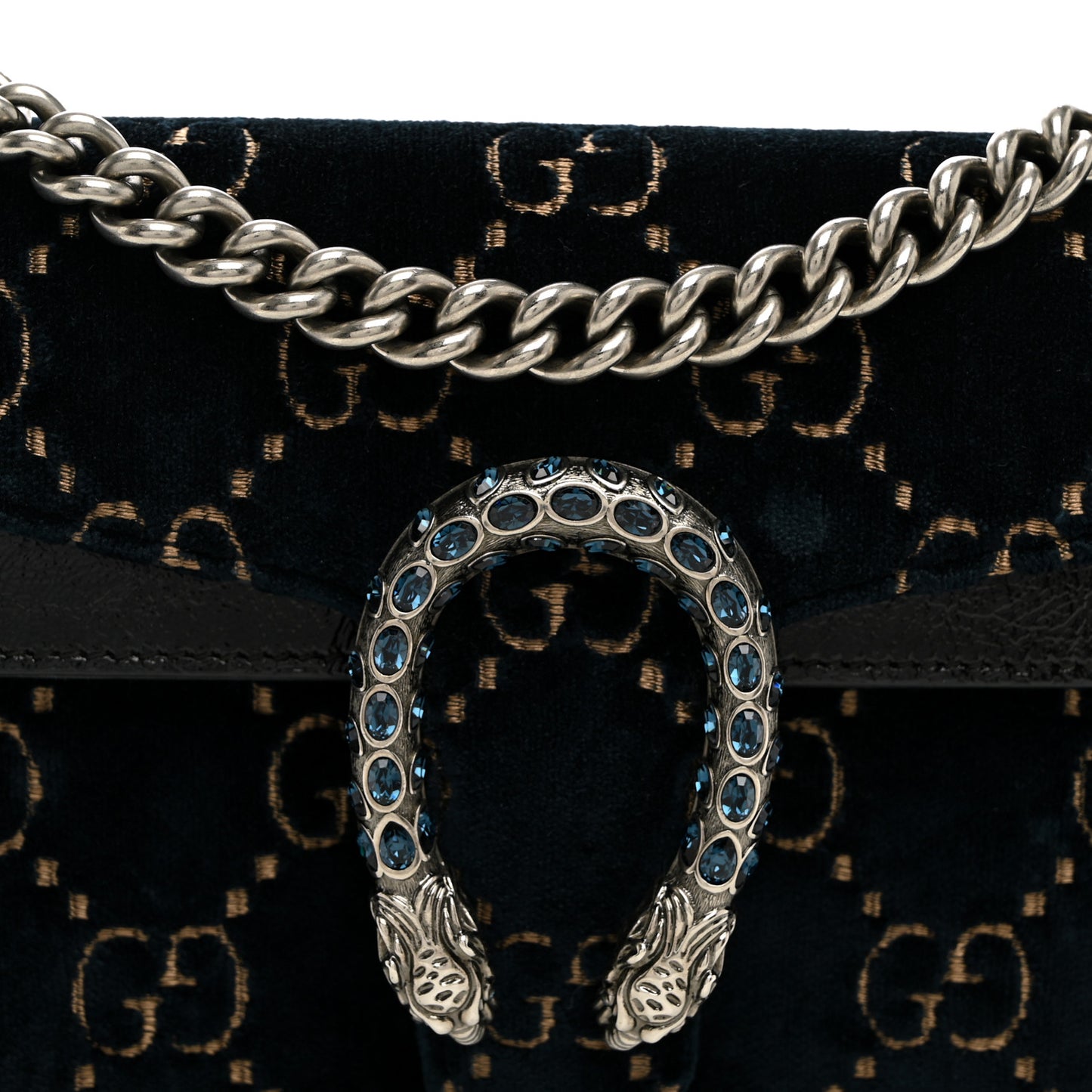 Velvet Skipper Crystal GG Monogram Small Dionysus Shoulder Bag Blue Beige Black