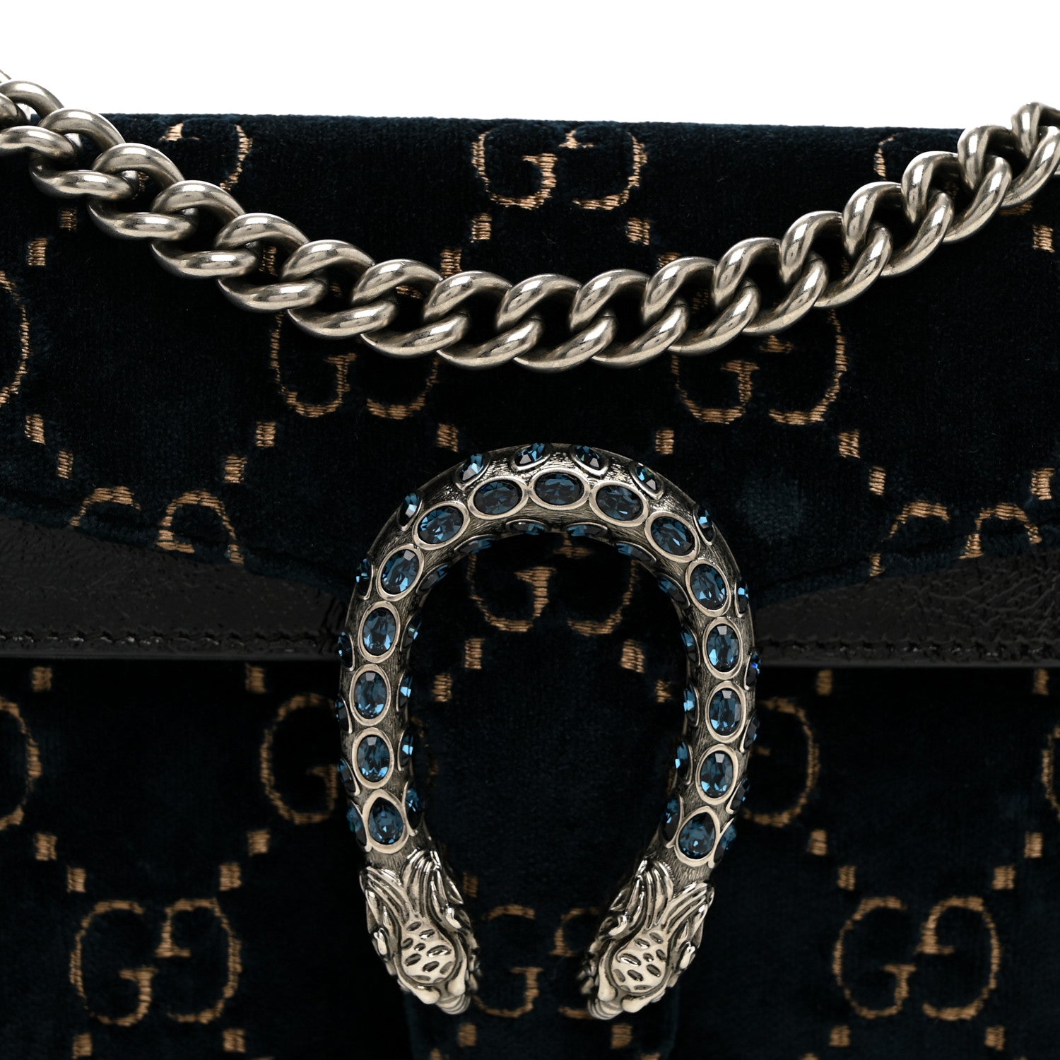 Gucci Velvet Skipper Crystal GG Monogram Small Dionysus Shoulder Bag Blue Beige Black 8 of 11