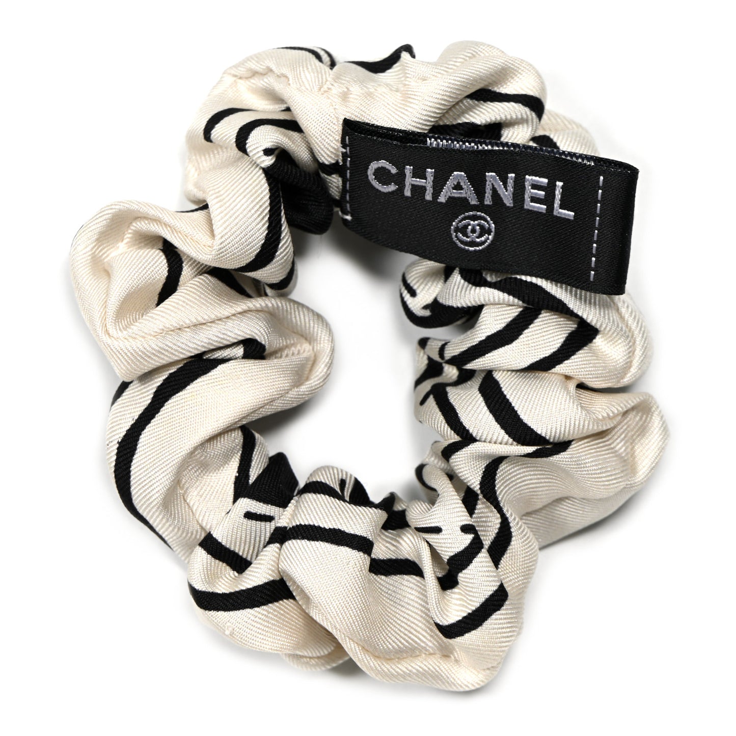 Silk Twill Square Scarf Hair Tie Ecru Black