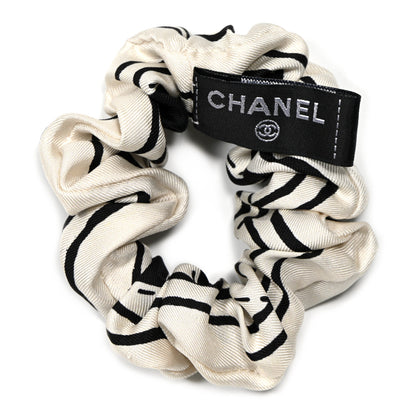 Chanel Silk Twill Square Scarf Hair Tie Ecru Black 3 of 8