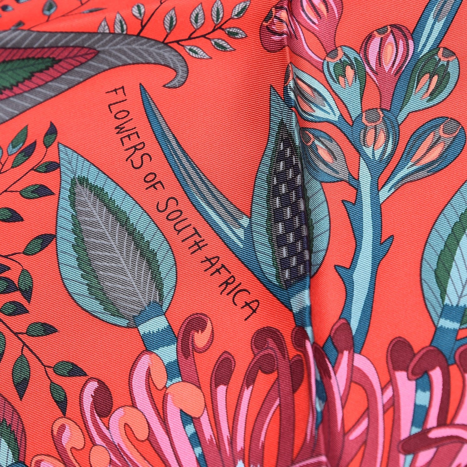 Hermes Silk Flowers of South Africa Scarf 90 Rouge Vert Ciel 3 of 7