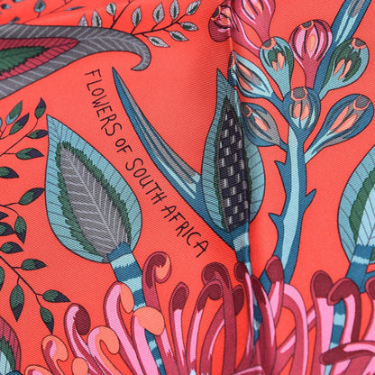 Hermes Silk Flowers of South Africa Scarf 90 Rouge Vert Ciel 3 of 7
