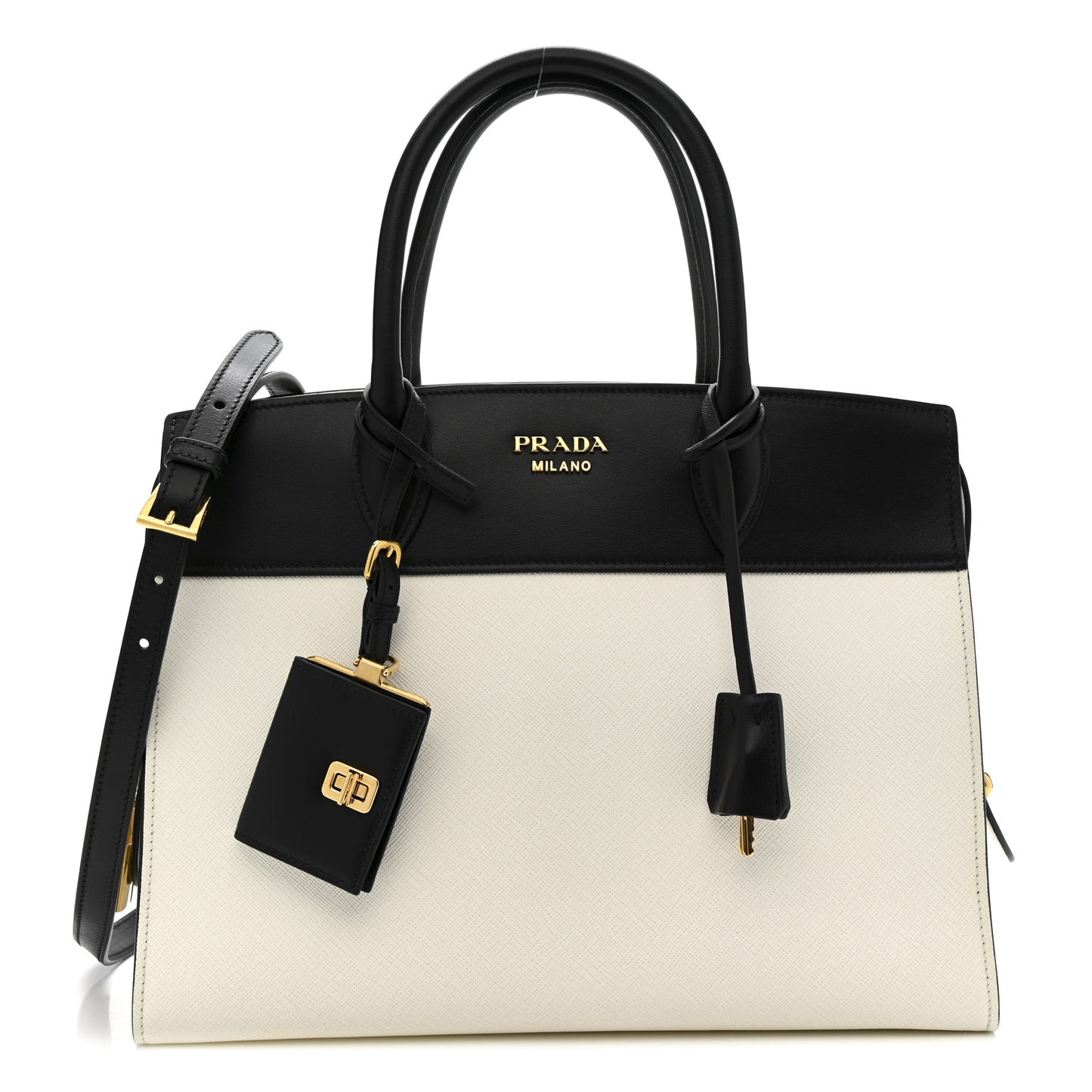 Saffiano City Calfskin Medium Esplanade White Black
