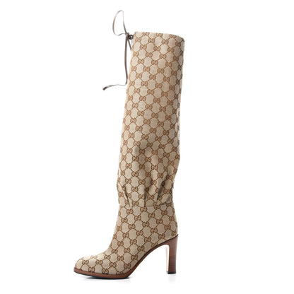 Gucci Monogram Lisa Mid Heel Boots 36 Beige Ebony 1 of 10