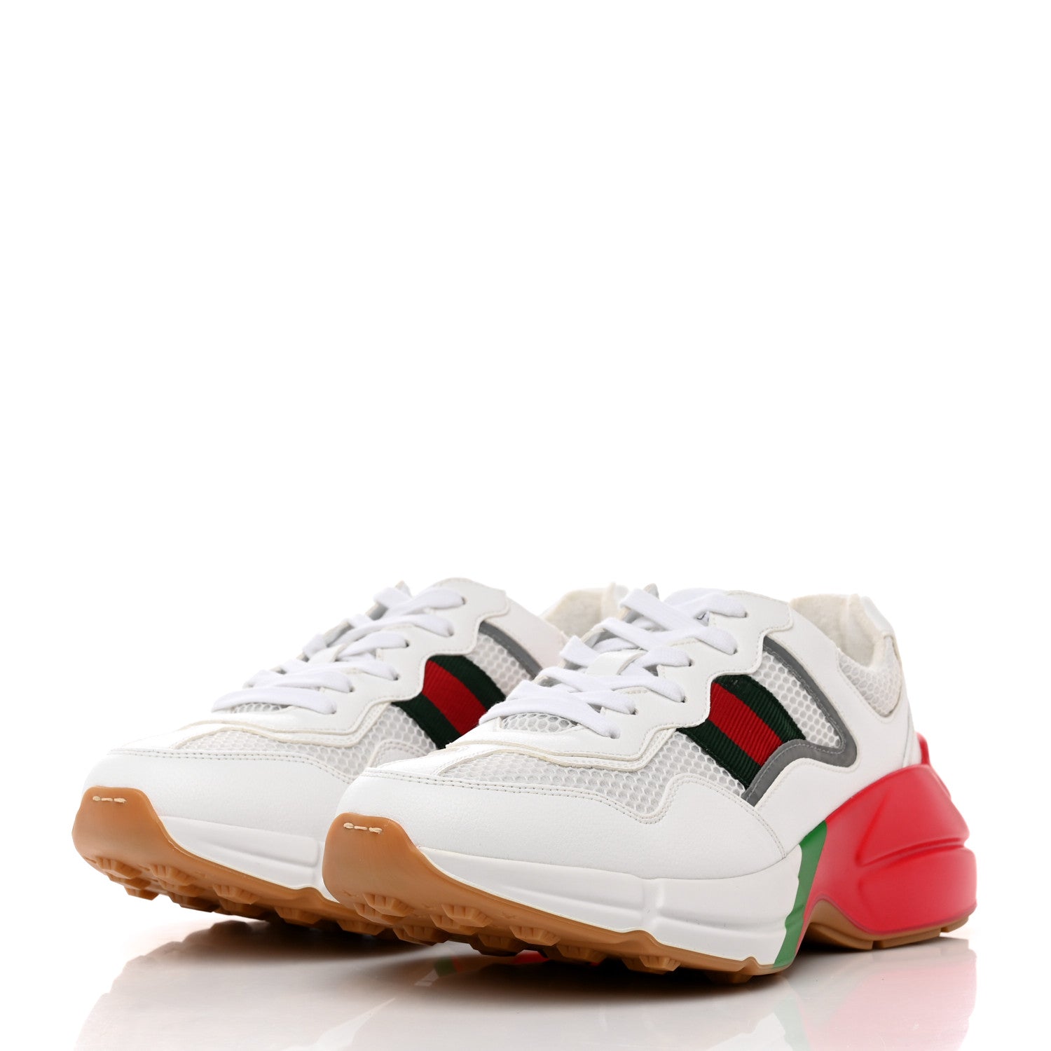 Gucci Lavaredo Eco Fabric Mesh Web Mens Rhyton Reflective Sneakers 6.5 Great White Green Red Silver 3 of 8