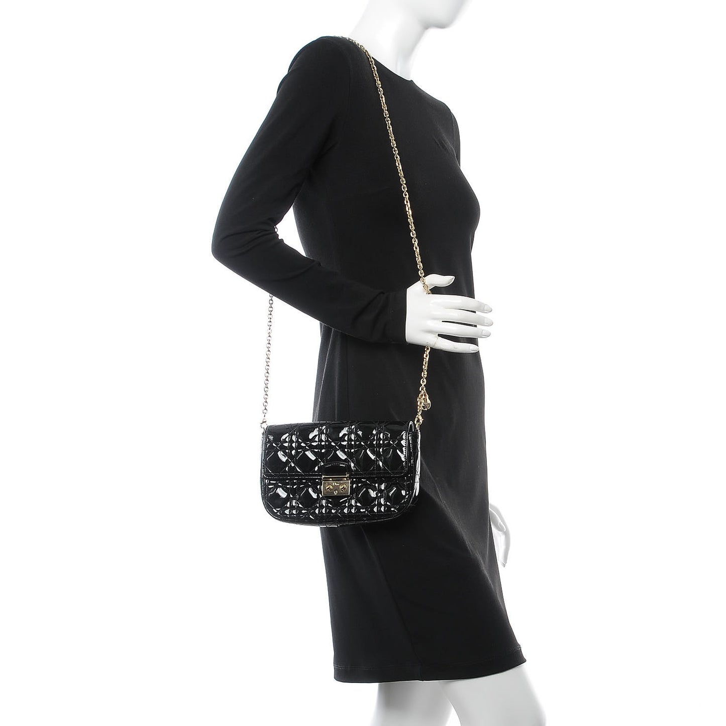 Patent Cannage Miss Dior Promenade Pouch Black