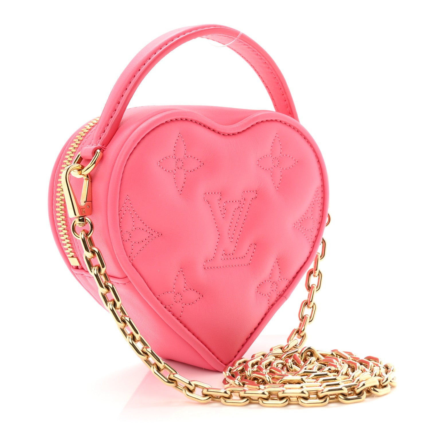 Louis Vuitton Calfskin Embroidered Monogram Pop My Heart Bag Pouch Dragon Fruit Pink 3 of 9