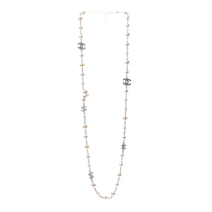 Chanel Crystal Pearl CC Long Necklace Silver 3 of 5