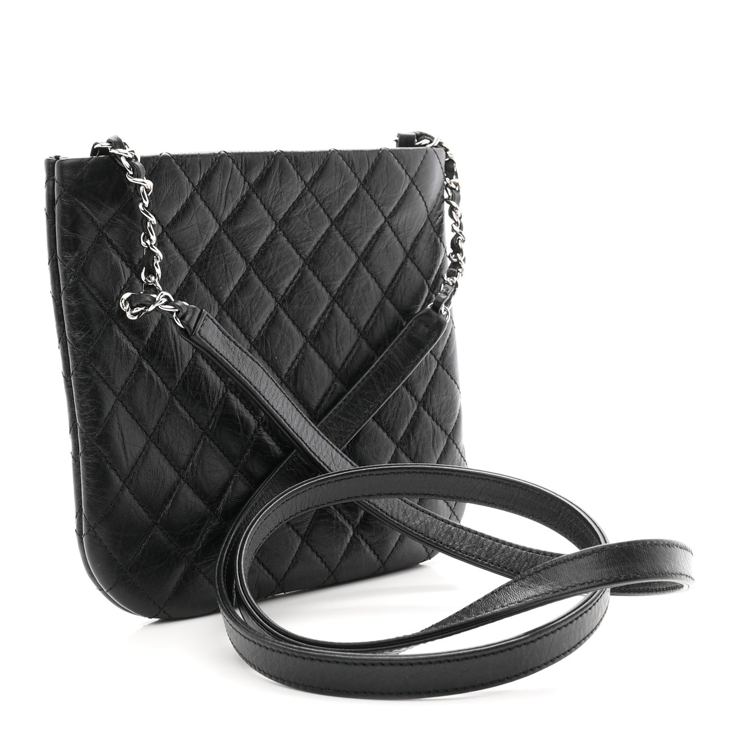 Aged Calfskin Quilted Crossbody Bag Black
