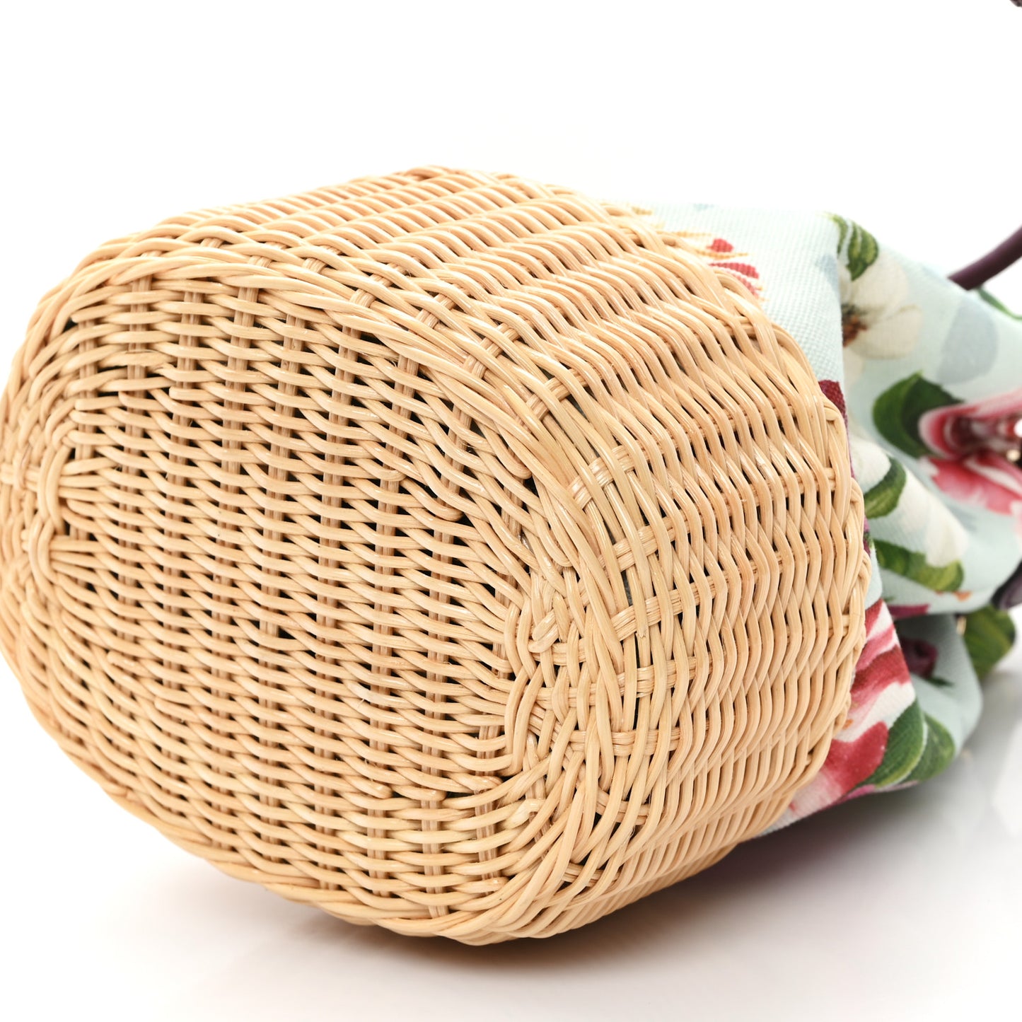 Wicker Canvas Floral Print Millennials Bucket Bag Multicolor