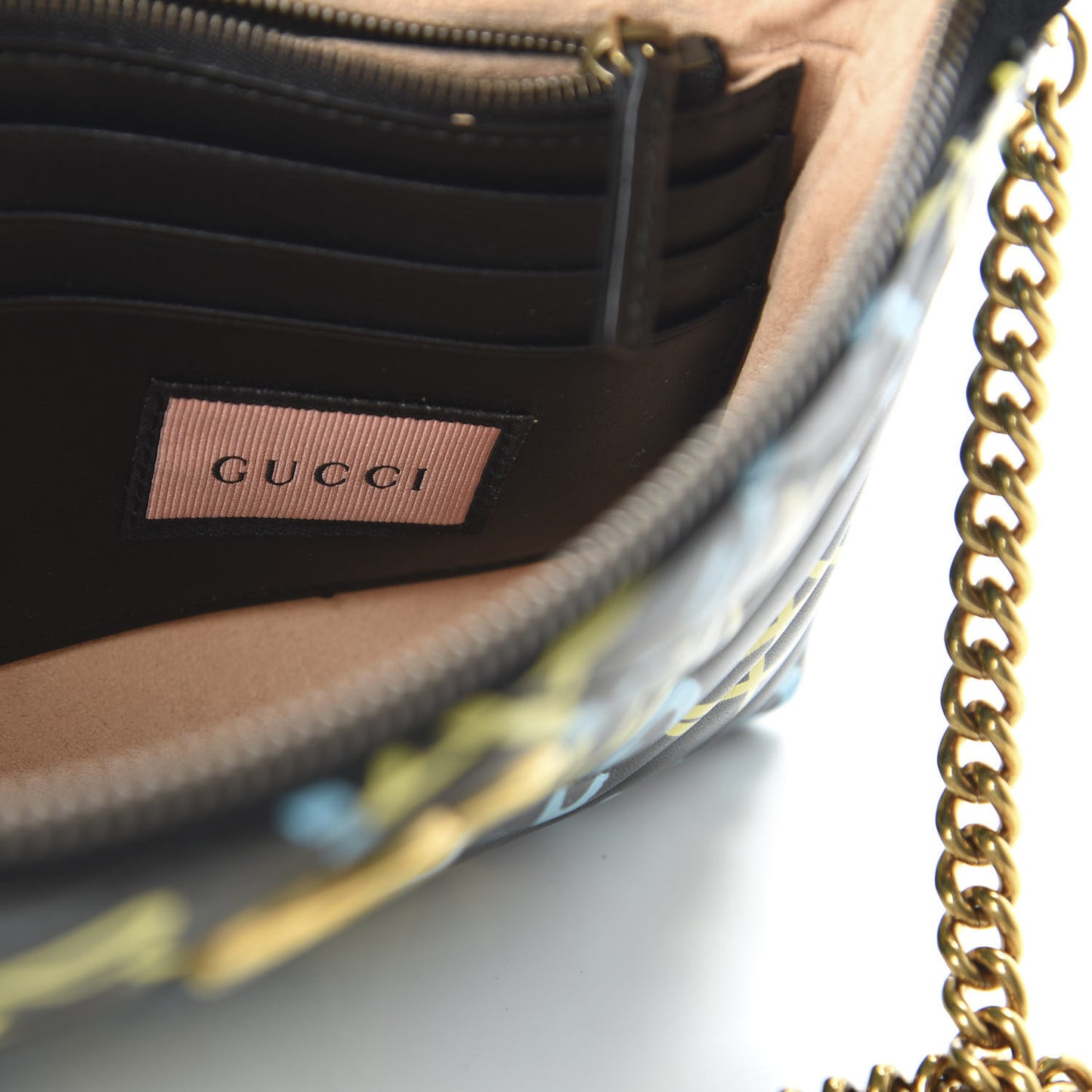 Calfskin Matelasse Printed Mini GucciGhost GG Marmont Chain Bag Black New AcquamarineCalfskin Matelasse GucciGhost Mini GG Marmont Chain Bag Black New Acquamarine