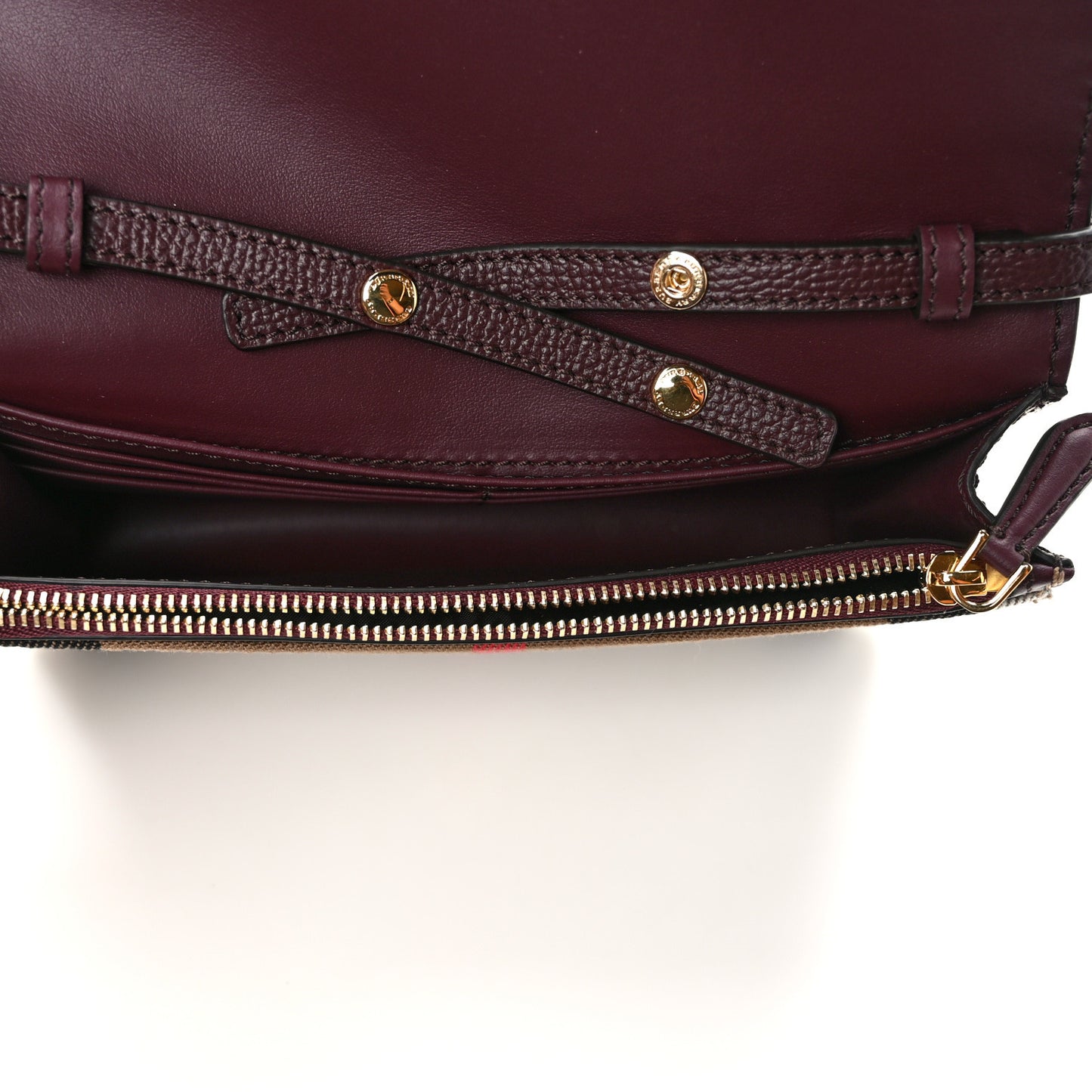 Grained Calfskin House Check Tartan Mix Hampshire Wallet On Chain Burgundy