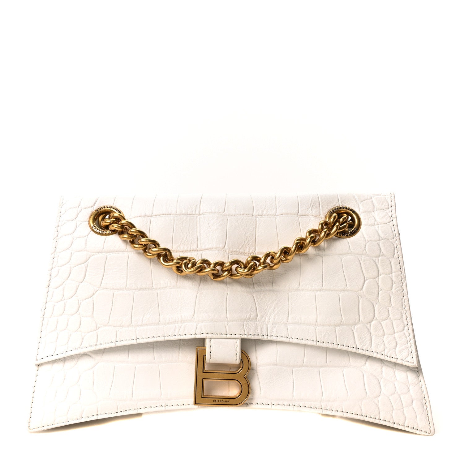 Balenciaga Extra Supple Calfskin Crocodile Embossed Small Crush Chain Bag Optic White 1 of 10