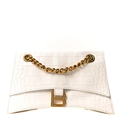 Balenciaga Extra Supple Calfskin Crocodile Embossed Small Crush Chain Bag Optic White 1 of 10