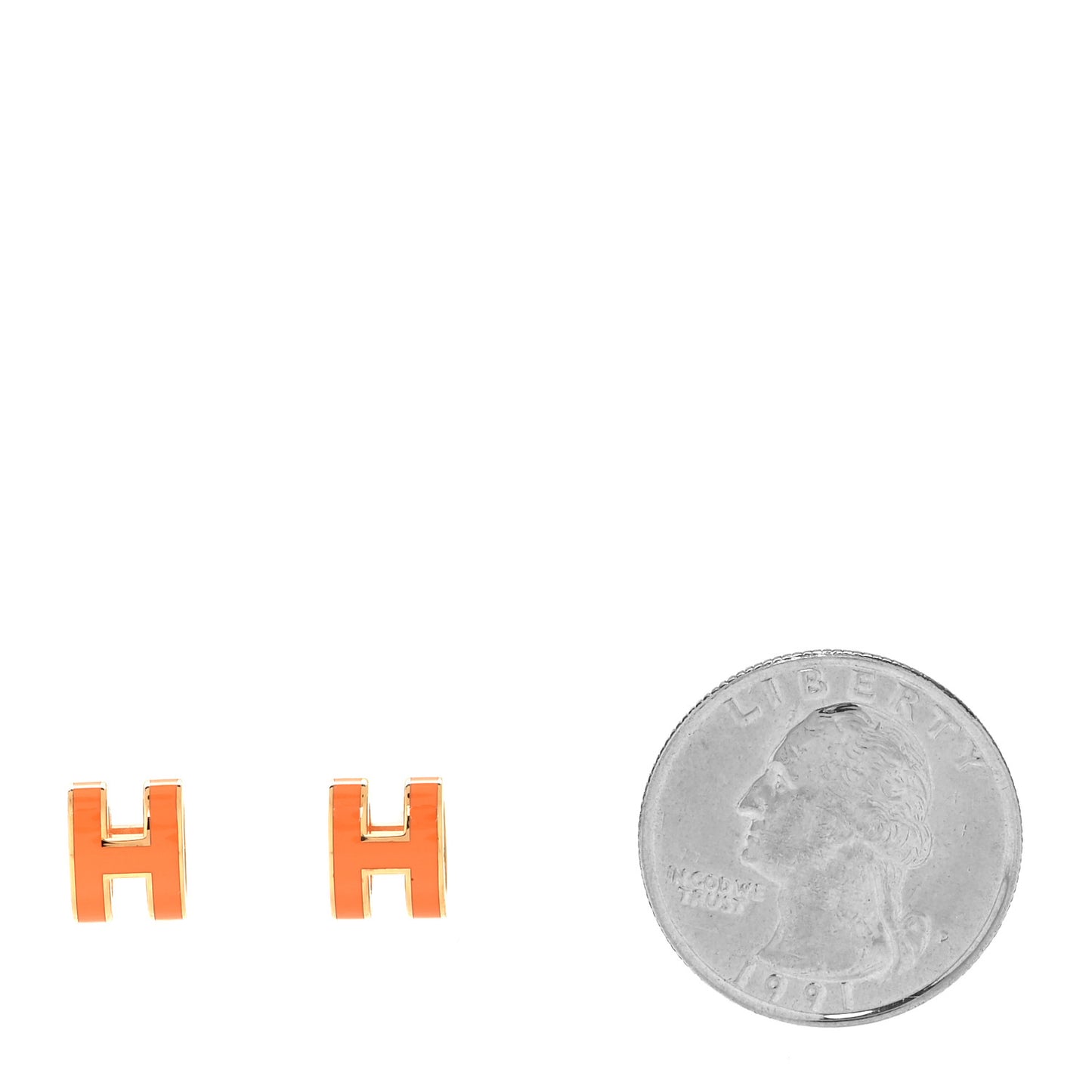 Gold Lacquered Mini Pop H Earrings Orange