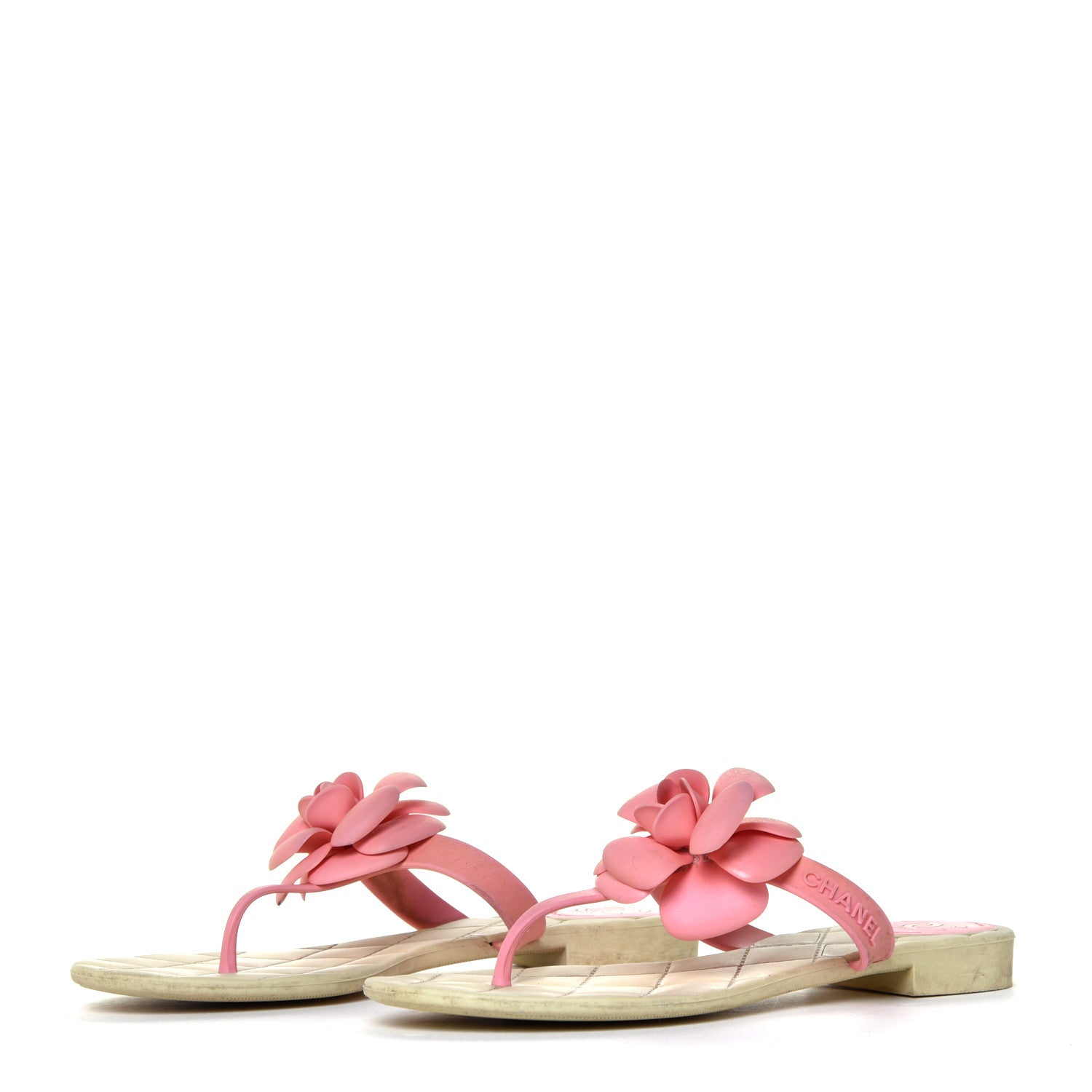Chanel Jelly Quilted Camellia Thong Sandals 38 Beige Pink 5 of 12