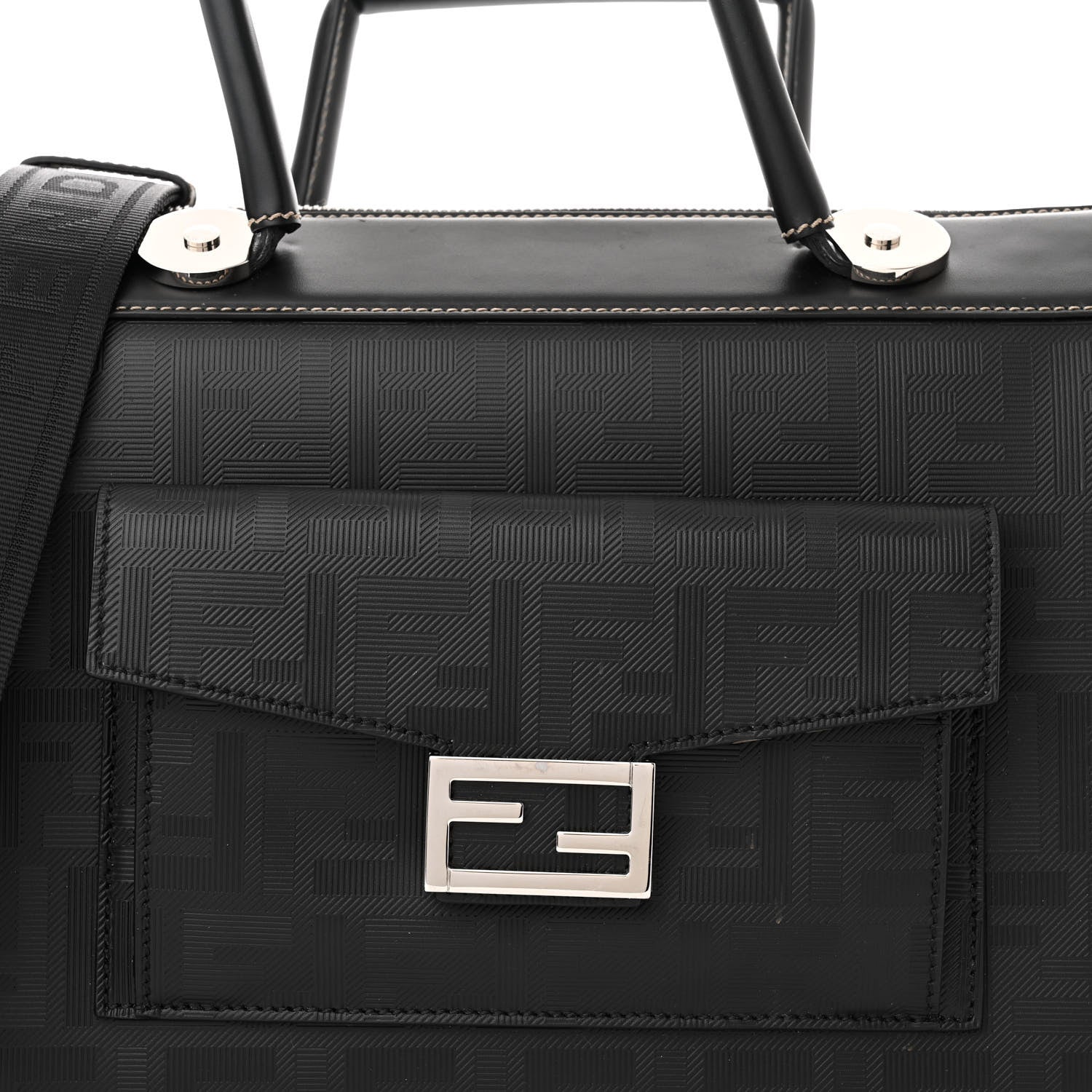 Fendi Vitello King FF Lines Embossed Large Soft Trunk Bag Black 8 of 14