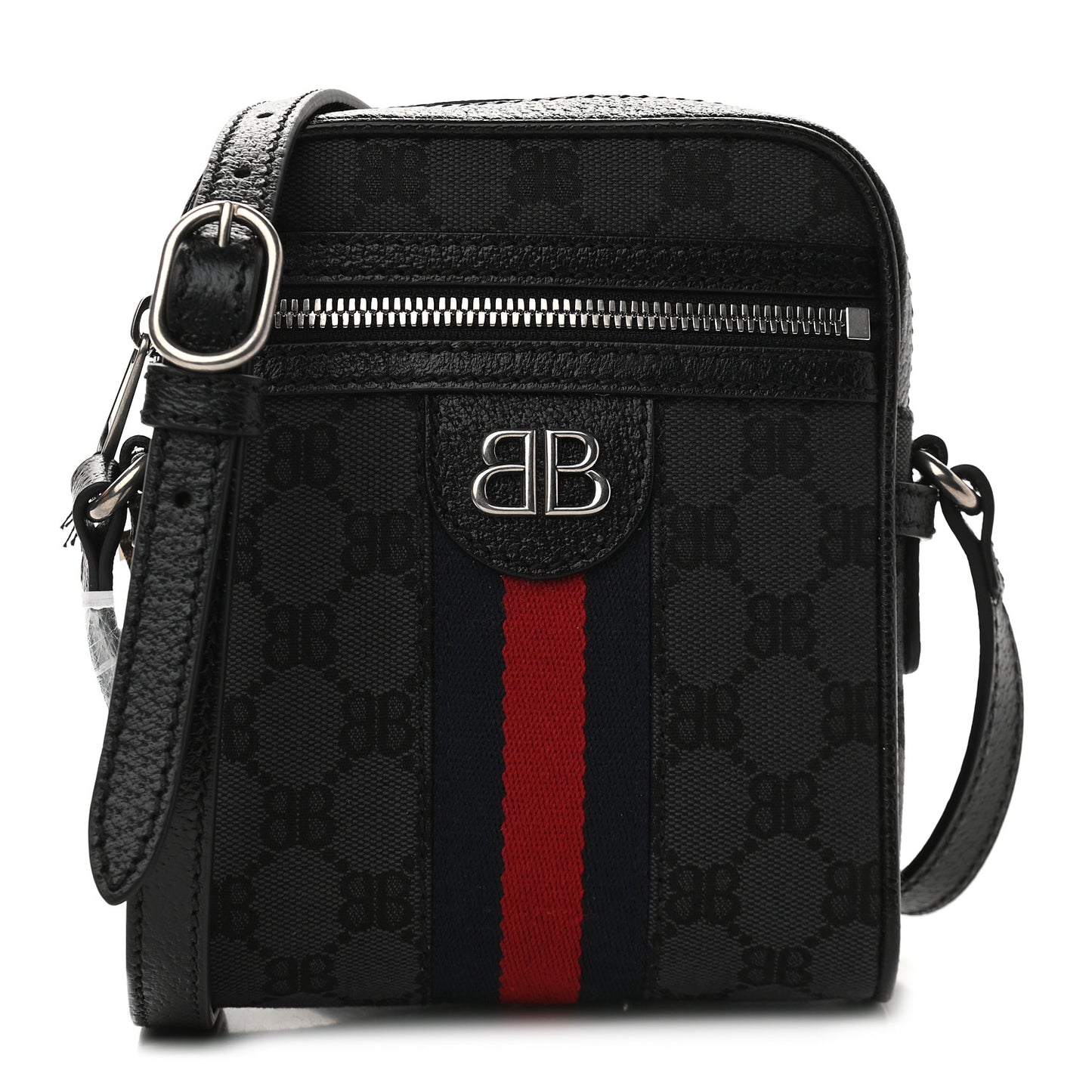 X BALENCIAGA BB Monogram Web Mini Ophidia Messenger Black