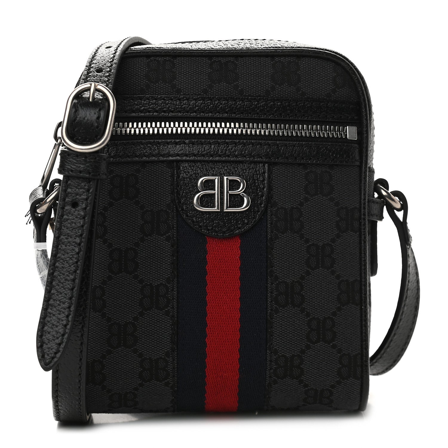 Gucci X BALENCIAGA BB Monogram Web Mini Ophidia Messenger Black 1 of 9