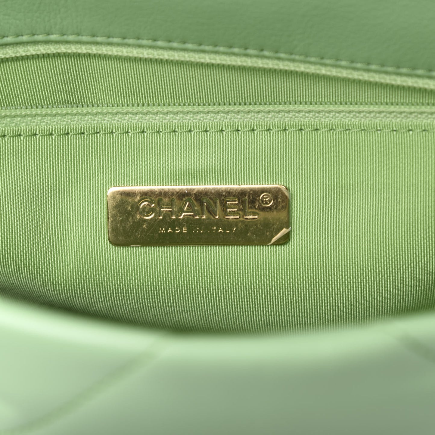 Goatskin Quilted Medium 19 Flap Light Green