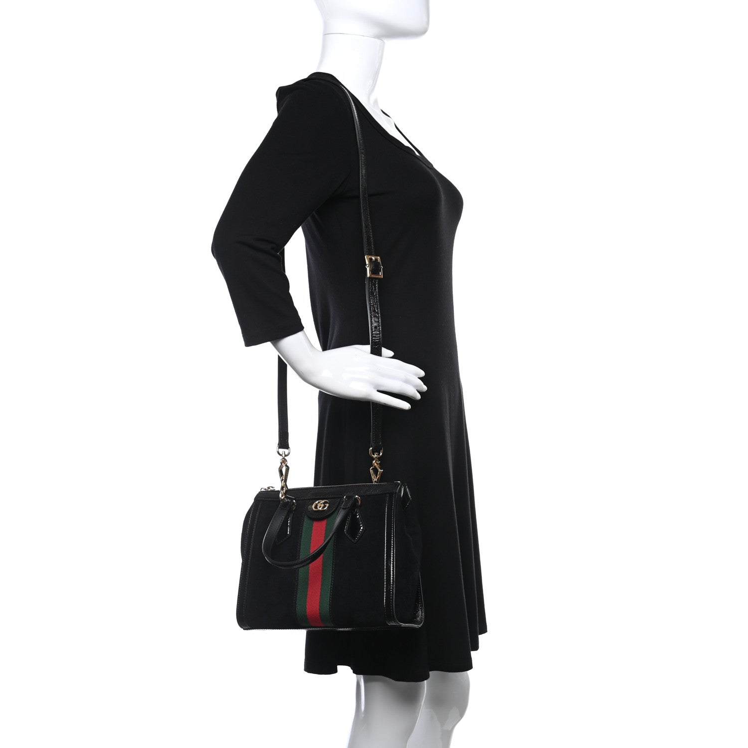 Gucci Suede Patent GG Web Small Ophidia Tote Bag Black 2 of 11