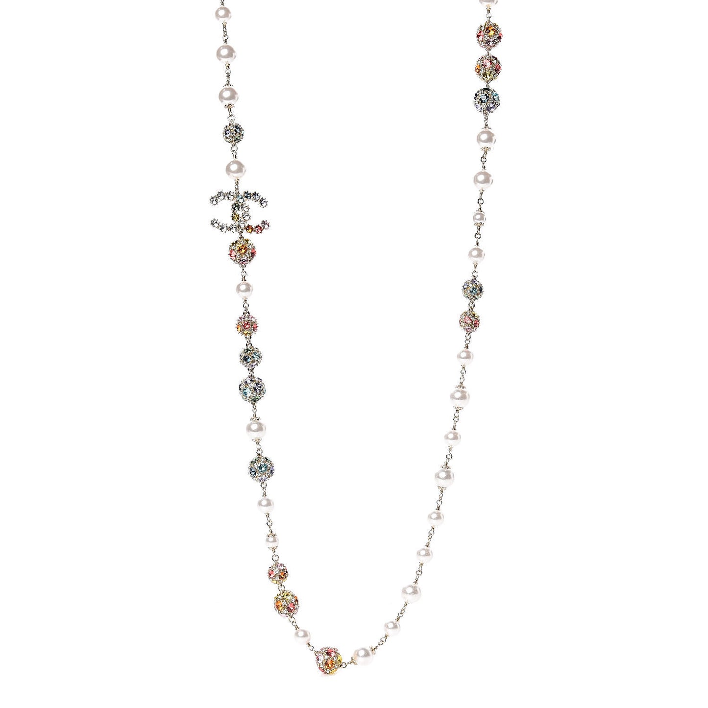 Pearl Crystal CC Long Strand Necklace Gold Multicolor