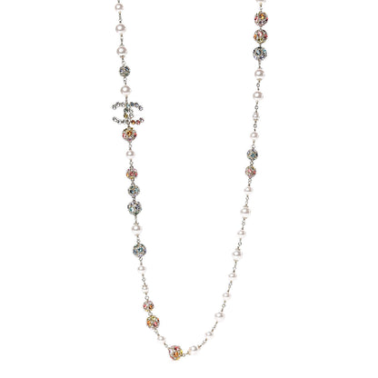 Chanel Pearl Crystal CC Long Strand Necklace Gold Multicolor 1 of 5