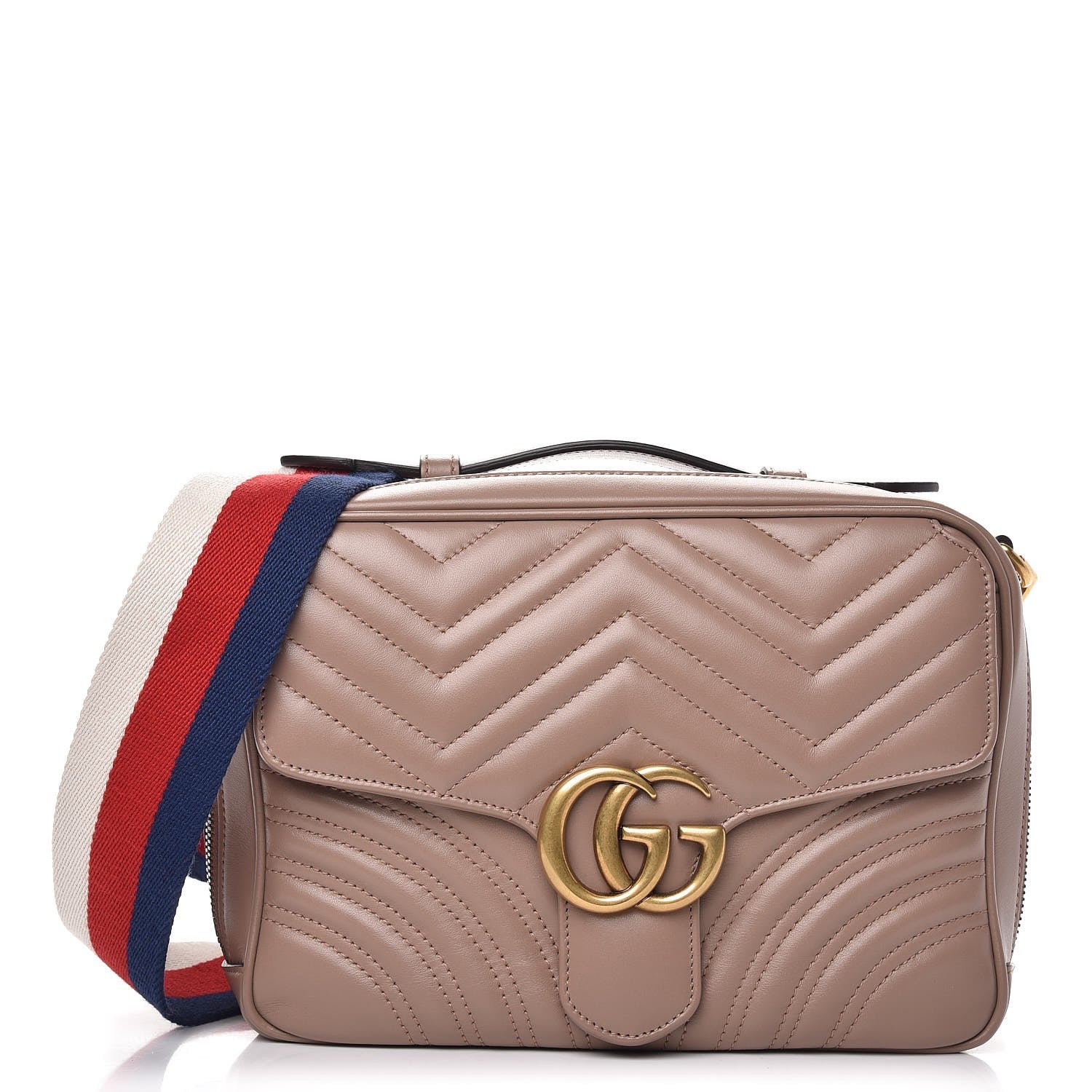 Gucci Calfskin Matelasse Sylvie Web Small GG Marmont Top Handle Shoulder Bag Porcelain Rose 1 of 7