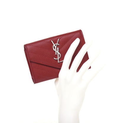 Saint Laurent Grain De Poudre Matelasse Chevron Small Monogram Envelope Wallet New Red 2 of 12