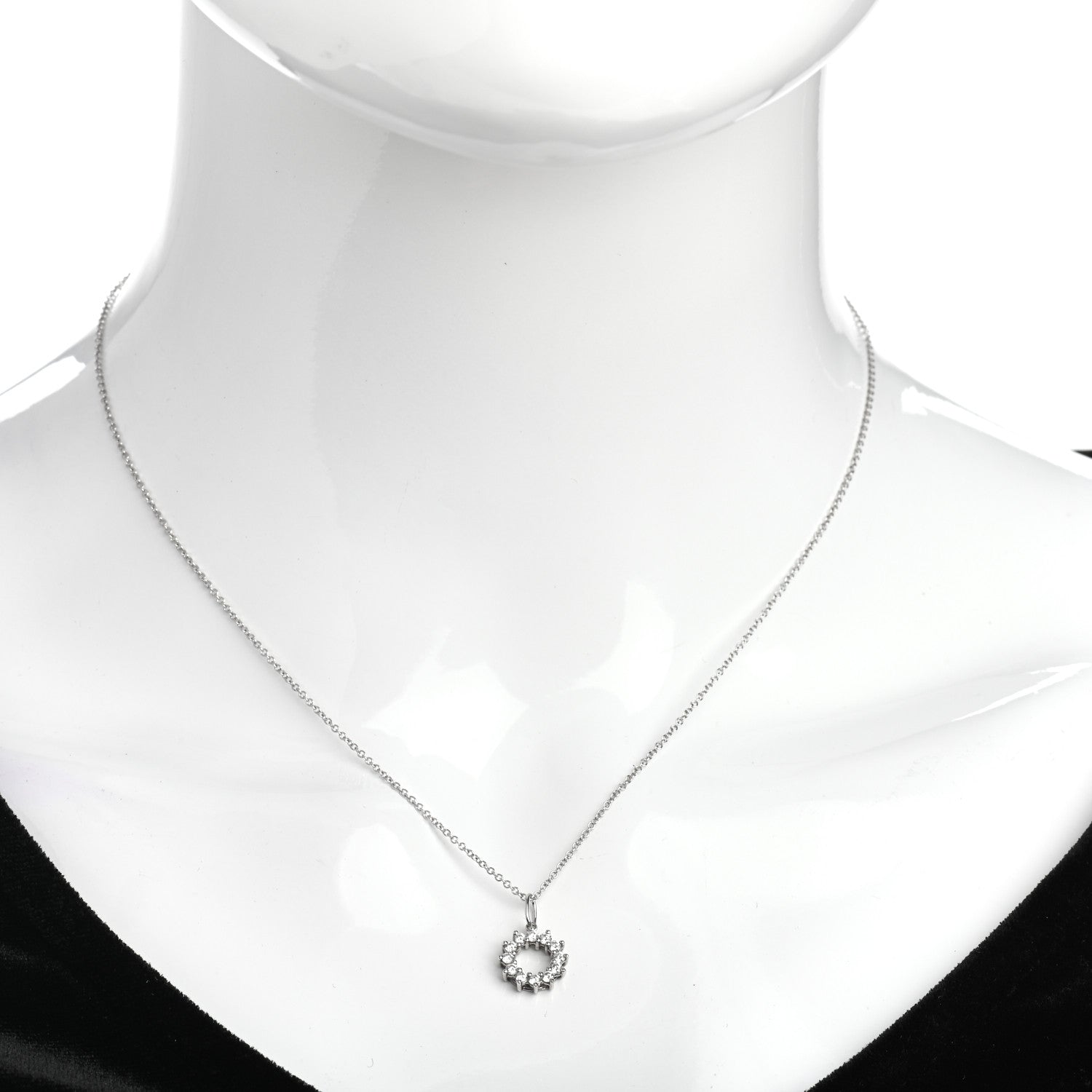 Tiffany Platinum 18K White Gold Diamond Circle Pendant Necklace 2 of 4