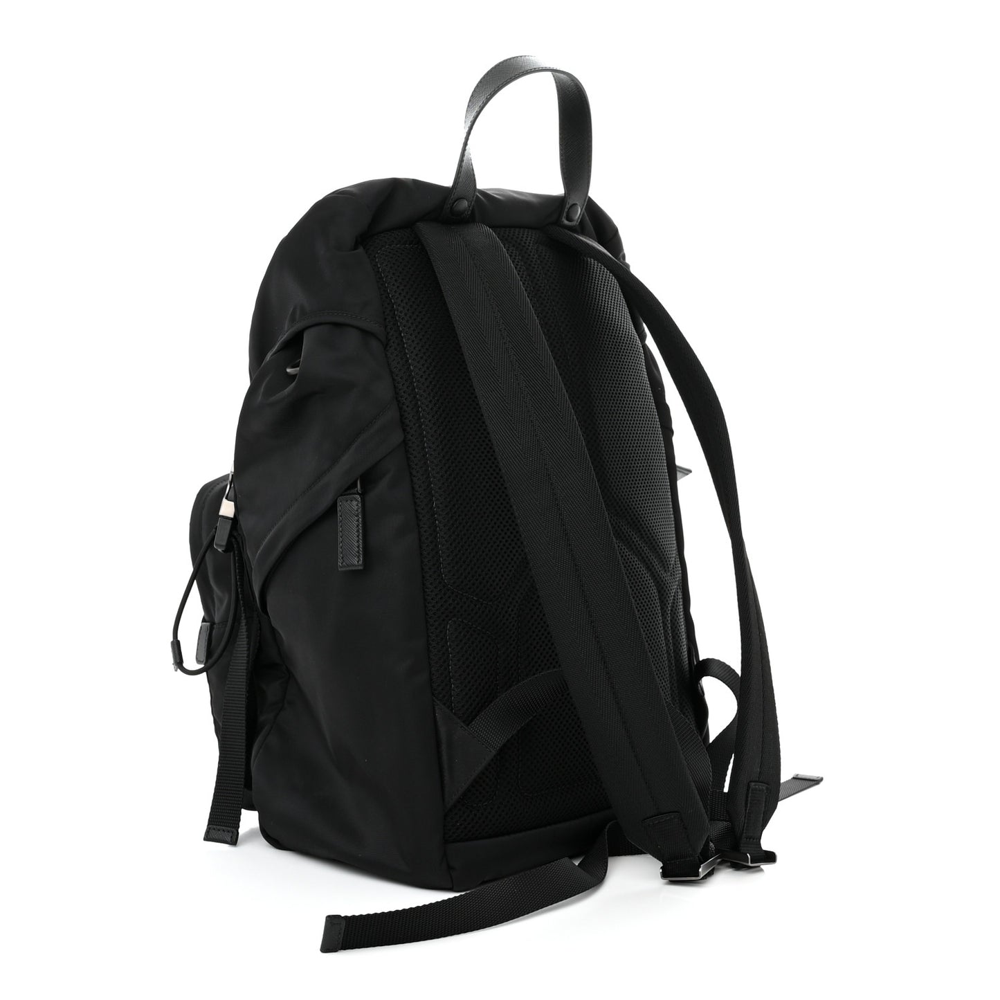 Re-Nylon Saffiano Logo Double Buckle Backpack Black