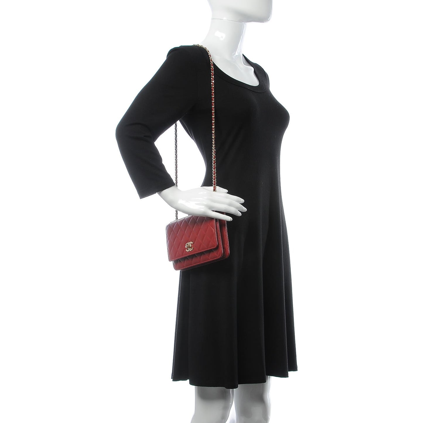 Lambskin Quilted Trendy CC Wallet On Chain WOC Dark Red