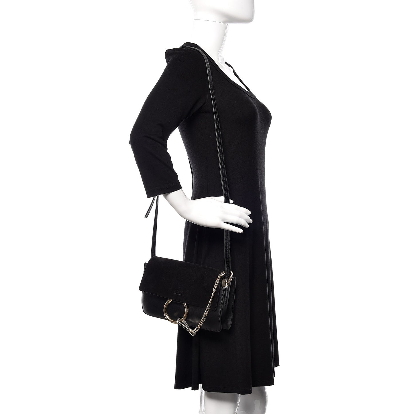 Suede Calfskin Small Faye Shoulder Bag Black