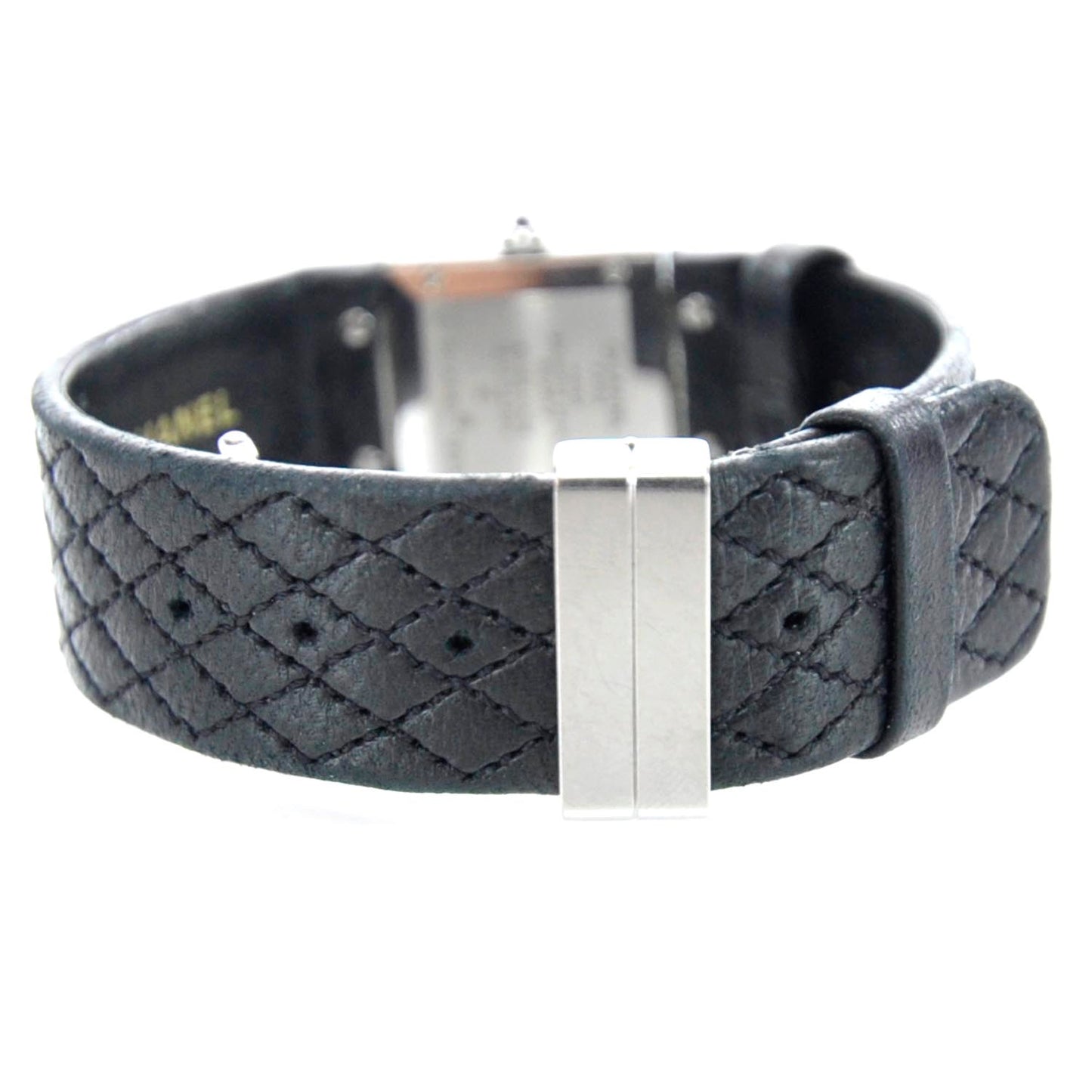 Stainless Steel Calfskin 19mm Quilted Matelasse Quartz Watch Black