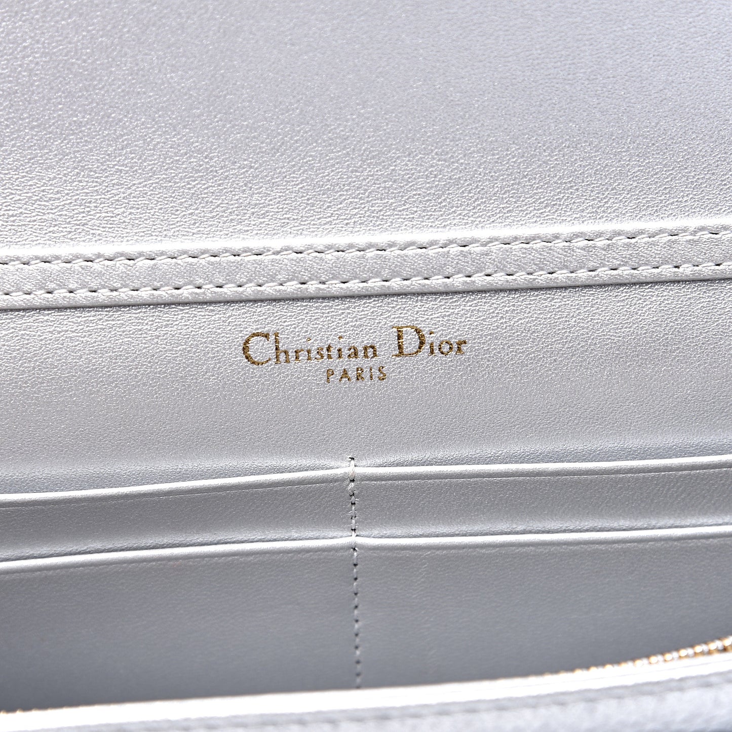 Metallic Grained Calfskin Diorama Wallet on Chain Pouch Silver
