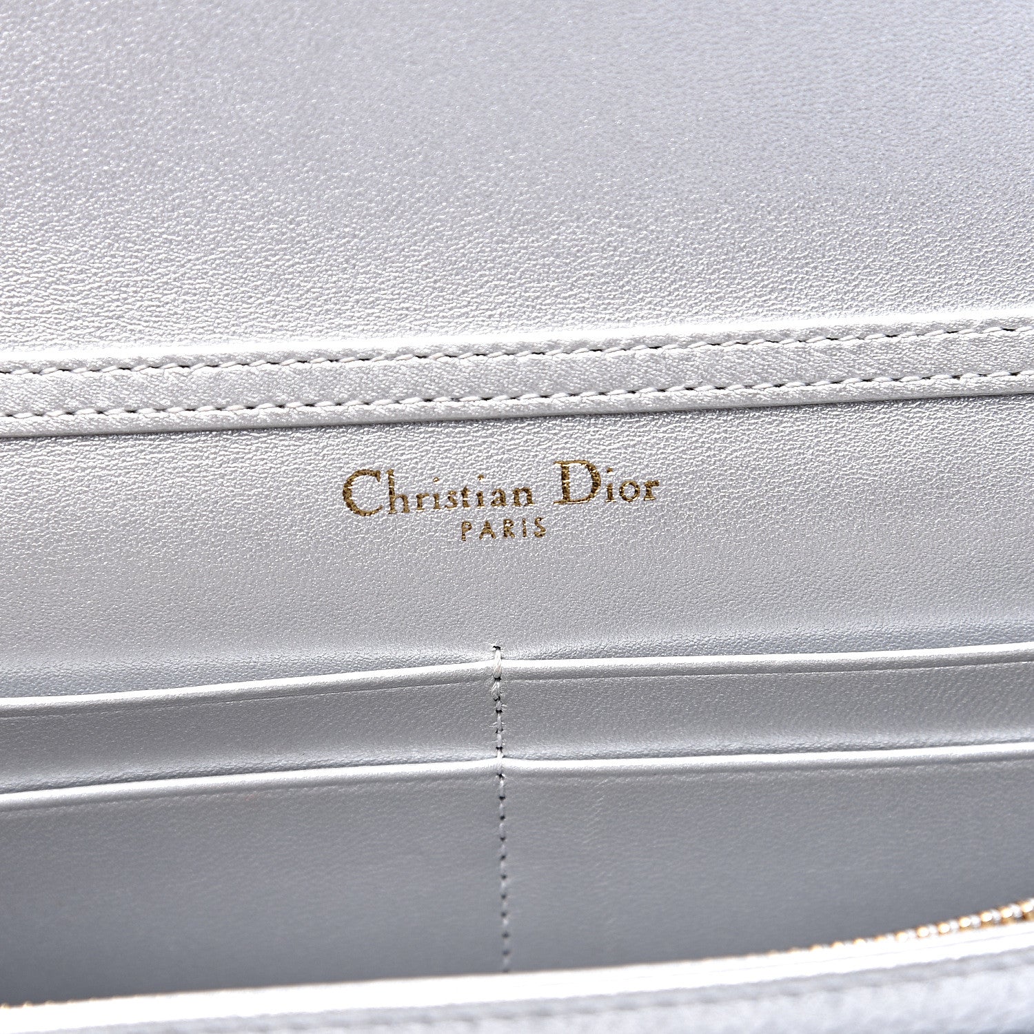 Christian Dior Metallic Grained Calfskin Diorama Wallet on Chain Pouch Silver 7 of 15