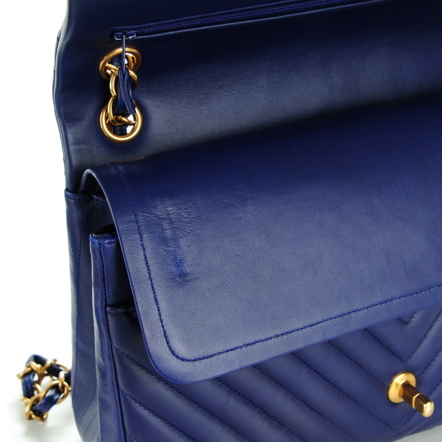 Chanel Lambskin Chevron Quilted Jumbo Double Flap Blue 9 of 11
