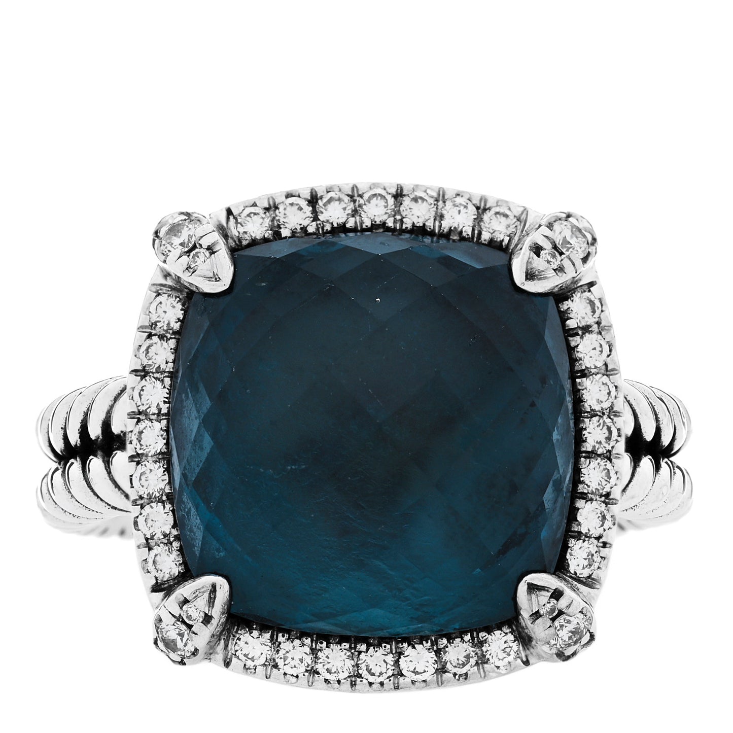 Sterling Silver Diamond Hampton Blue Topaz 14mm Chatelaine Pave Bezel Ring 57 8
