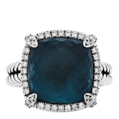 David Yurman Sterling Silver Diamond Hampton Blue Topaz 14mm Chatelaine Pave Bezel Ring 57 8 1 of 6