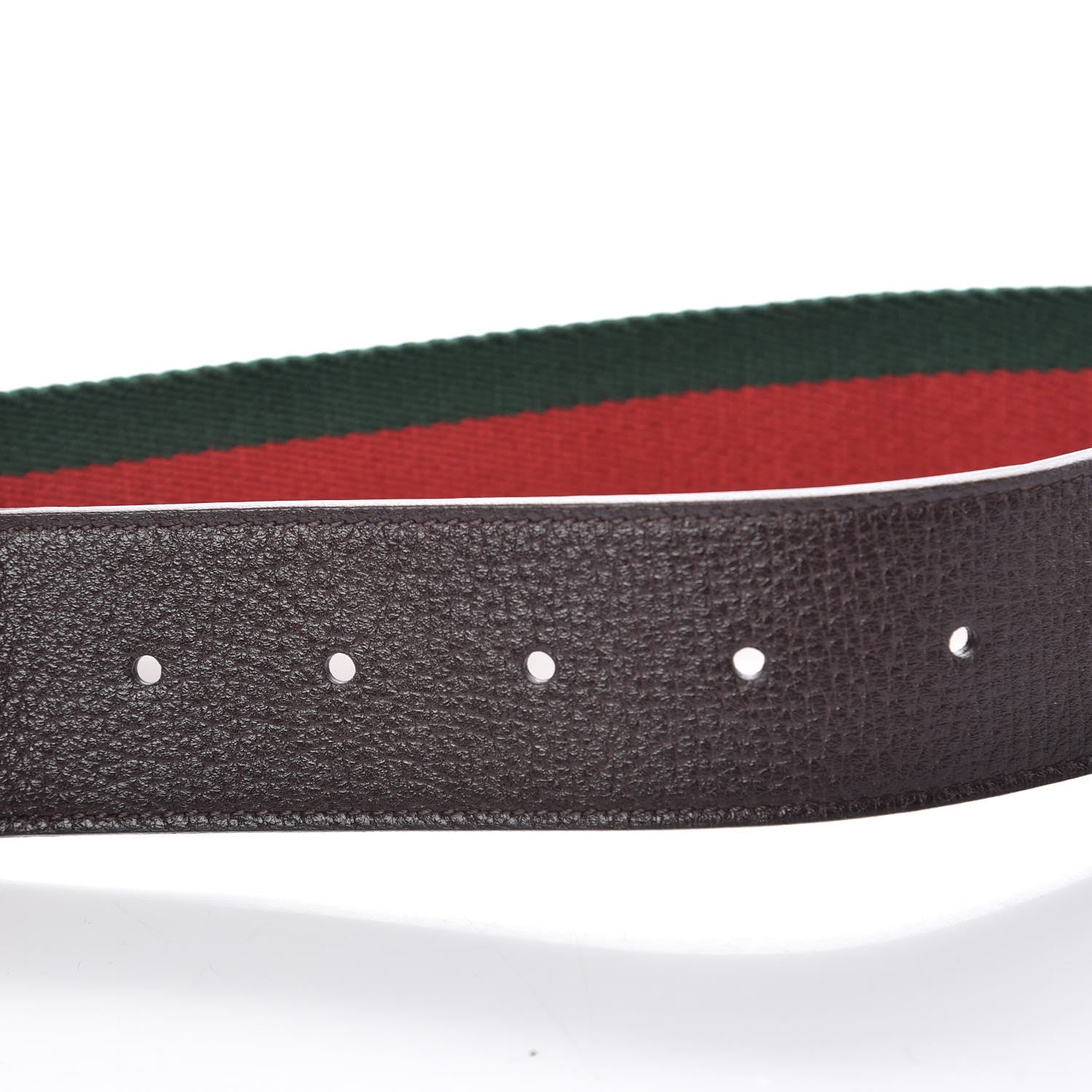 Gucci Nylon Textured Calfskin Double G Web 40mm Belt 85 34 Green Red Dark Cocoa 6 of 6