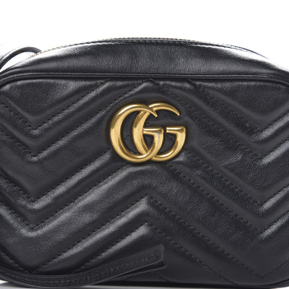 Gucci Calfskin Matelasse Mini GG Marmont Chain Shoulder Bag Black 10 of 11