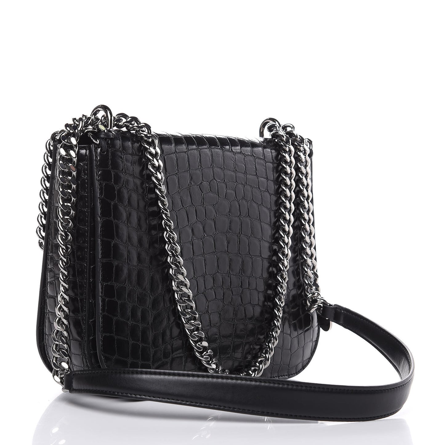 Embossed Crocodile Effect Medium Falabella Box Shoulder Bag Black