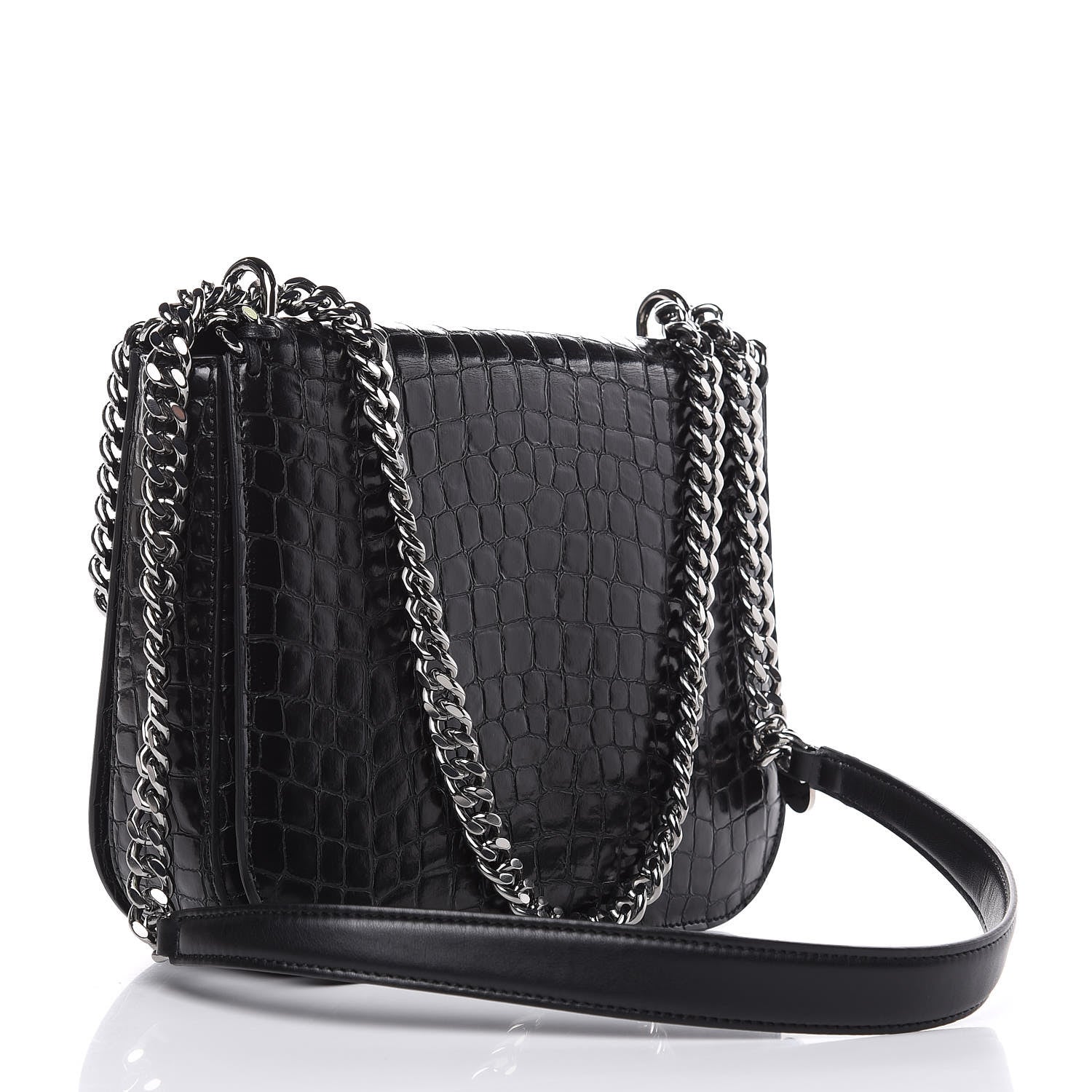 Stella McCartney Embossed Crocodile Effect Medium Falabella Box Shoulder Bag Black 3 of 8